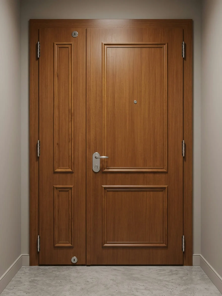 Puerta doble de madera con molduras clásicas